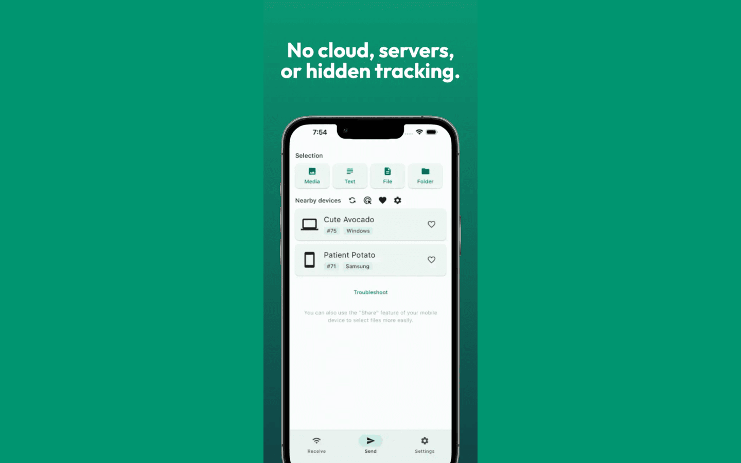 LocalSend 官方 App Store 截图展示媒体、文本、文件和文件夹入口及附近设备列表
