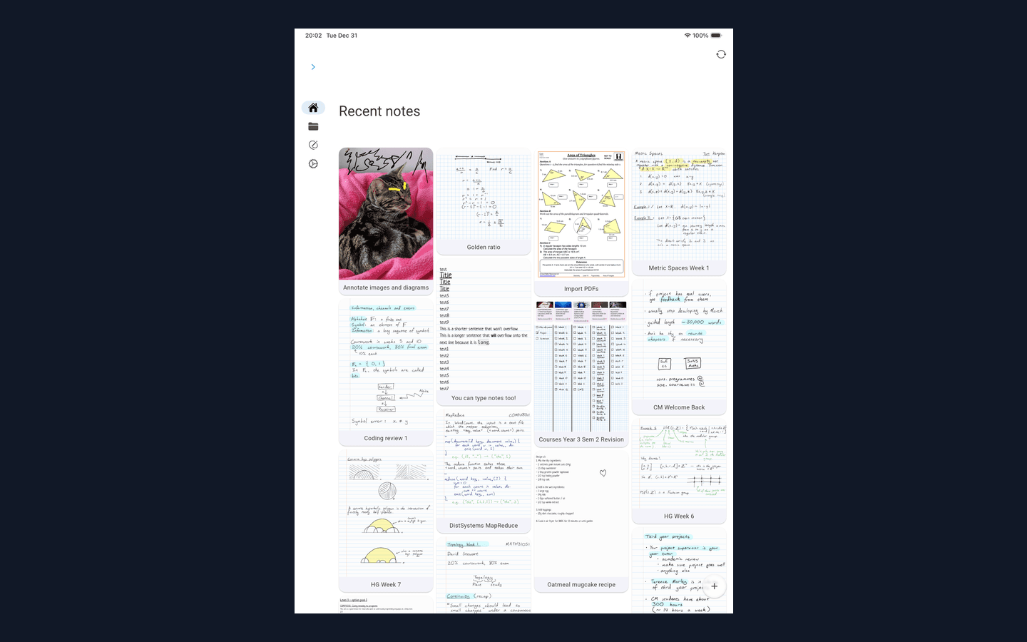 Saber App Store 产品图展示 iPad 最近笔记、文件夹、同步入口和多种笔记缩略图